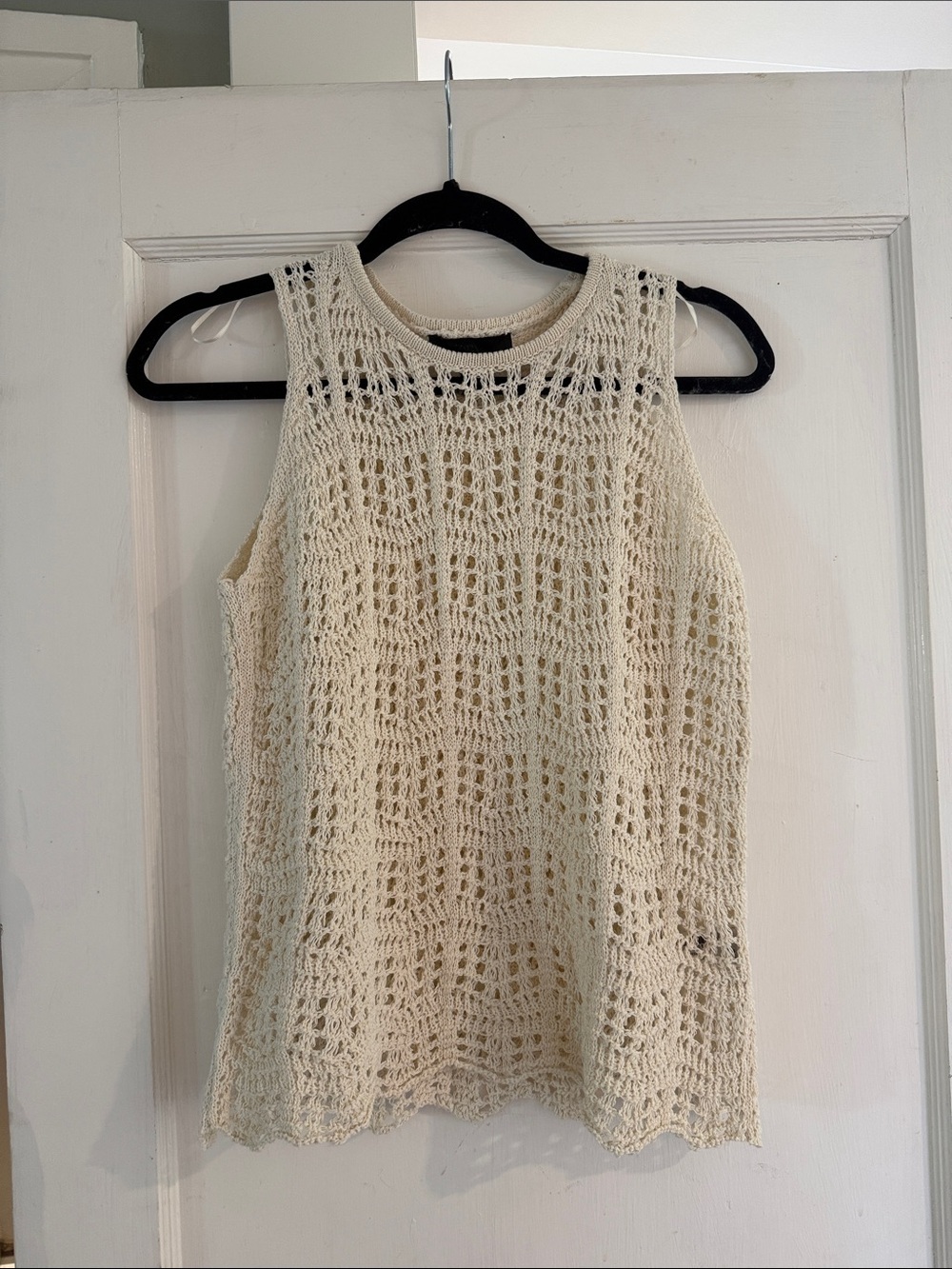 Zara Open-Weave Crochet Tank Top in Cream